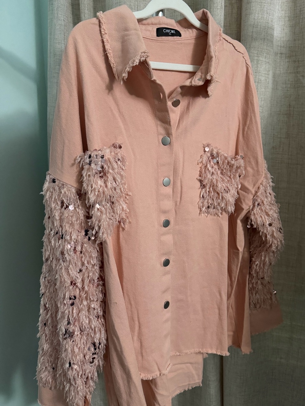 ChicMe Light Pink Button-Up Shirt-Jacket